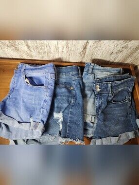 Lot 7 Pairs Juniors Sz 13 Assorted Blue Denim Jean Cutoff Shorts Time&Tru SO